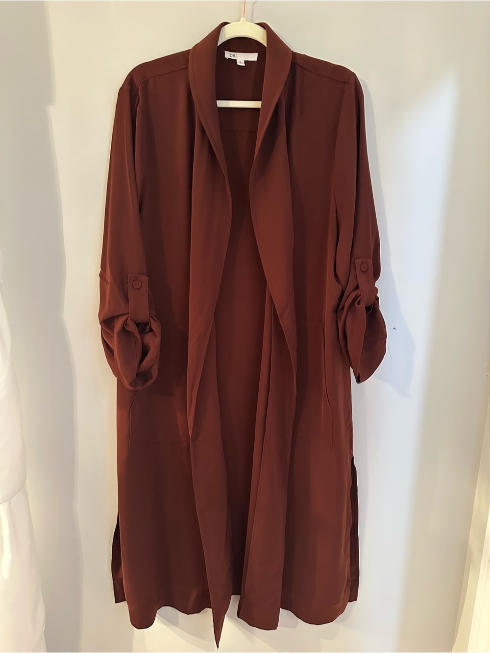 DR2 XL Women’s Rust Brown Longline Open Front Cardigan Duster Jacket Pockets